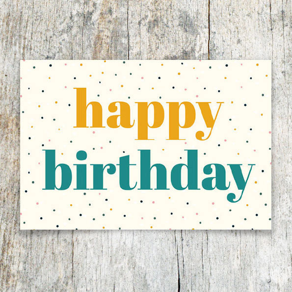 Vergrößerte Abbildung Geburtstagskarte mit farbigem Happy Birthday-Aufdruck
