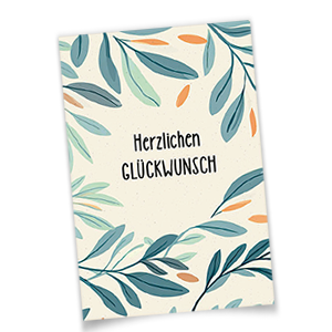 Vergrößere Abbildung Glückwunschkarte mit Schriftzug „Herzlichen Glückwunsch“, umrahmt von feinen Zweigen und Blättern.