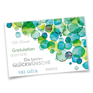 Vergrößere Abbildung Glückwunschkarte mit grünen und blauen Bubble-Elementen