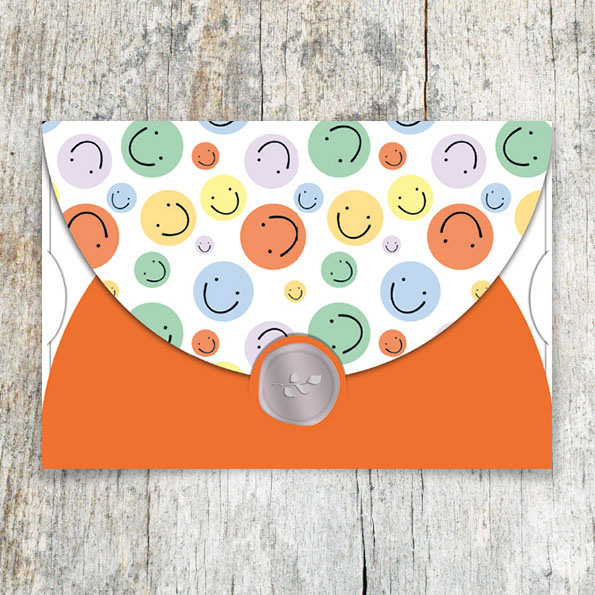 Vergrößerte Abbildung Lustige Smiley-Grußkarten mit bunten Smileys, Silberprägung und kreativer Faltung mit Schlitzverschluss